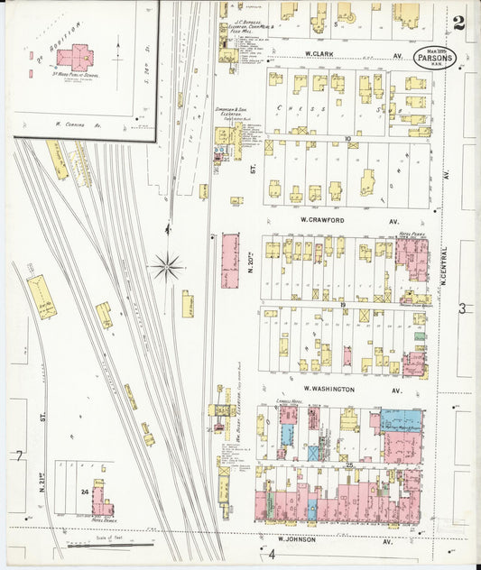 Sanborn Fire Insurance Map from Parsons, Labette County, Kansas (1899), Sheet #0002 - Historic Sanborn Fire Insurance Map Print, vintage old map wall art, antique decor, genealogy gift, Kansas Kansas map