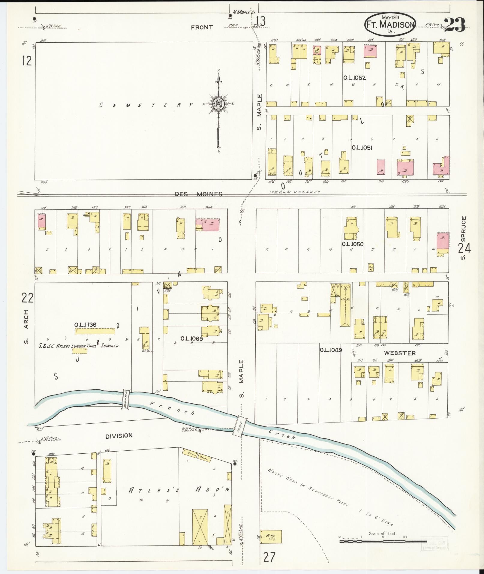 Sanborn Fire Insurance Map from Fort Madison, Lee County, Iowa (1913), Sheet #0023 - Historic Sanborn Fire Insurance Map Print