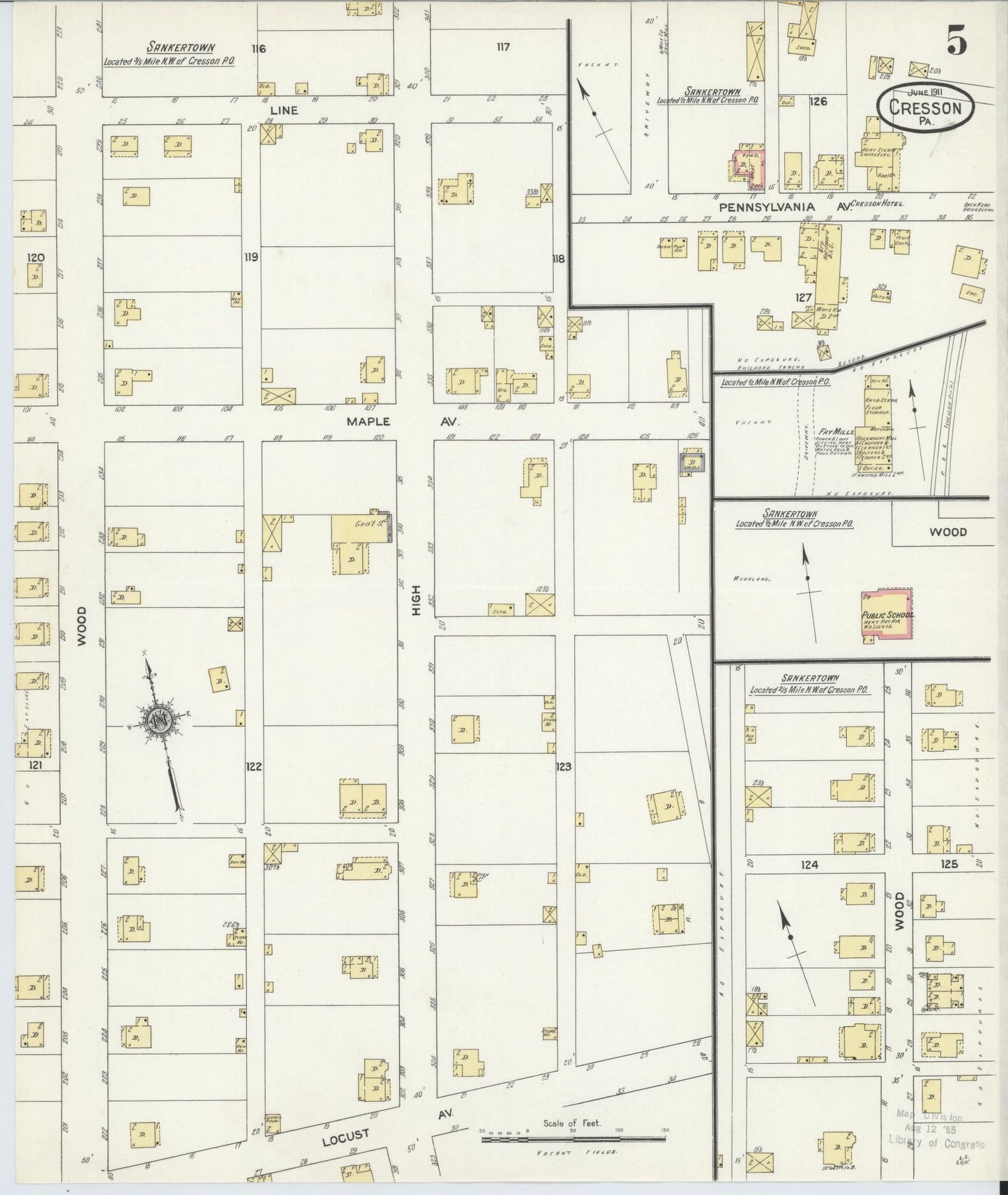 Sanborn Fire Insurance Map from Cresson, Cambria County, Pennsylvania (1911), Sheet #0005 - Historic Sanborn Fire Insurance Map Print, vintage old map wall art, antique decor, genealogy gift, Pennsylvania Pennsylvania map