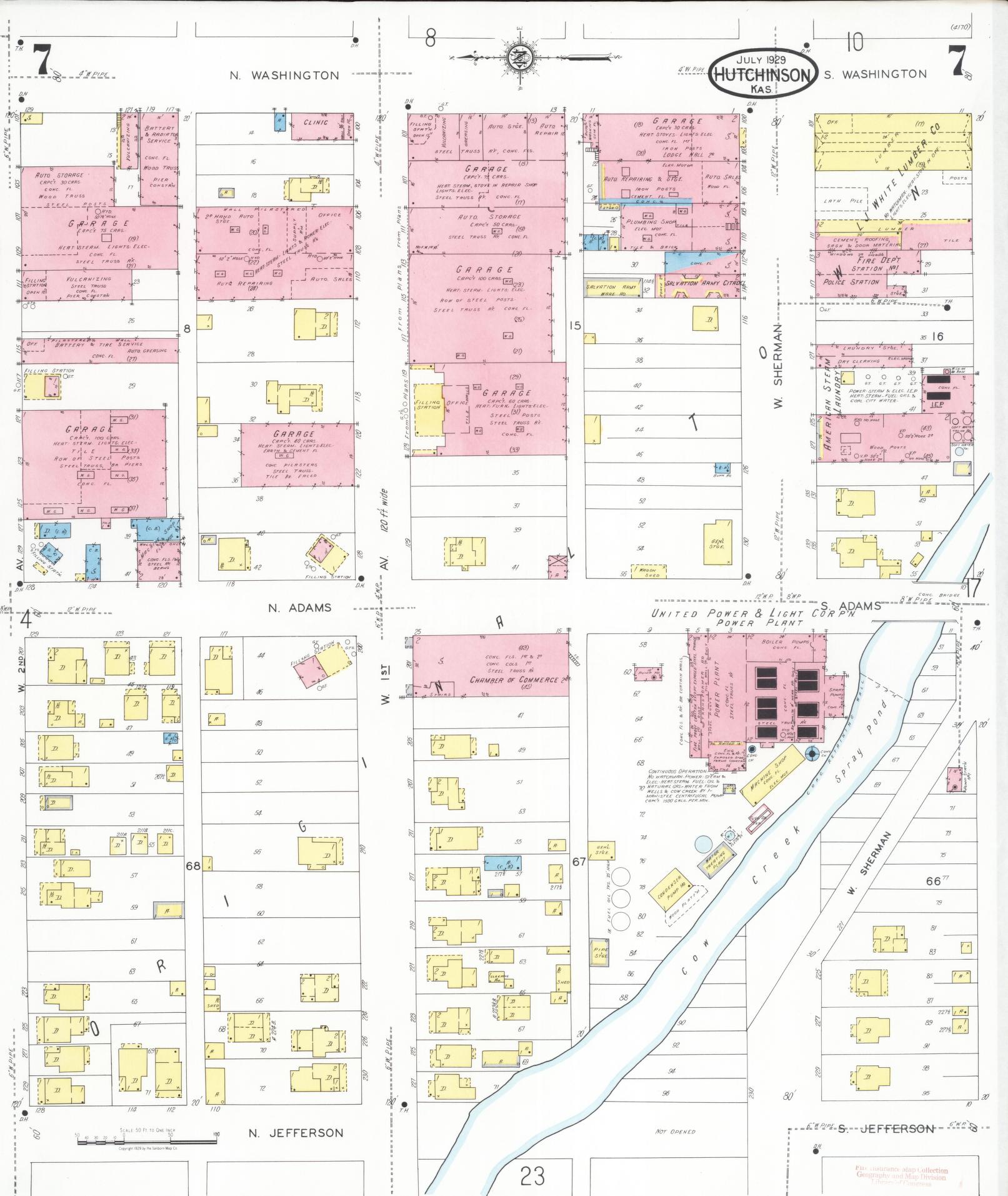 Sanborn Fire Insurance Map from Hutchinson, Reno County, Kansas (1929), Sheet #0008 - Complete Map Set gallery image, historic Sanborn map, vintage wall art, Kansas Kansas
