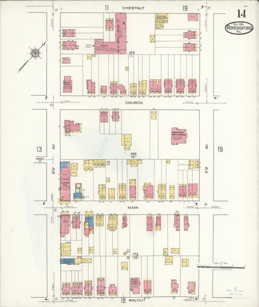 Sanborn Fire Insurance Map from Royersford, Montgomery County, Pennsylvania (1921), Sheet #0014 - Historic Sanborn Fire Insurance Map Print, vintage old map wall art, antique decor, genealogy gift, Pennsylvania Pennsylvania map
