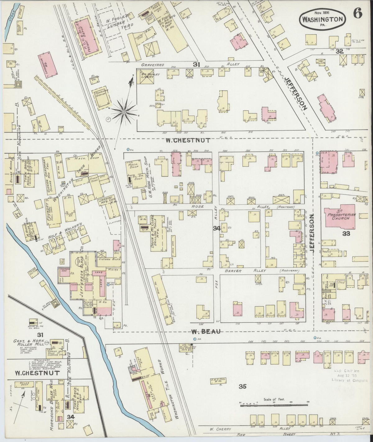Sanborn Fire Insurance Map from Washington, Washington County, Pennsylvania (1891), Sheet #0006 - Complete Map Set gallery image, historic Sanborn map, vintage wall art, Sanborn Fire Insurance Map from Washington Washington