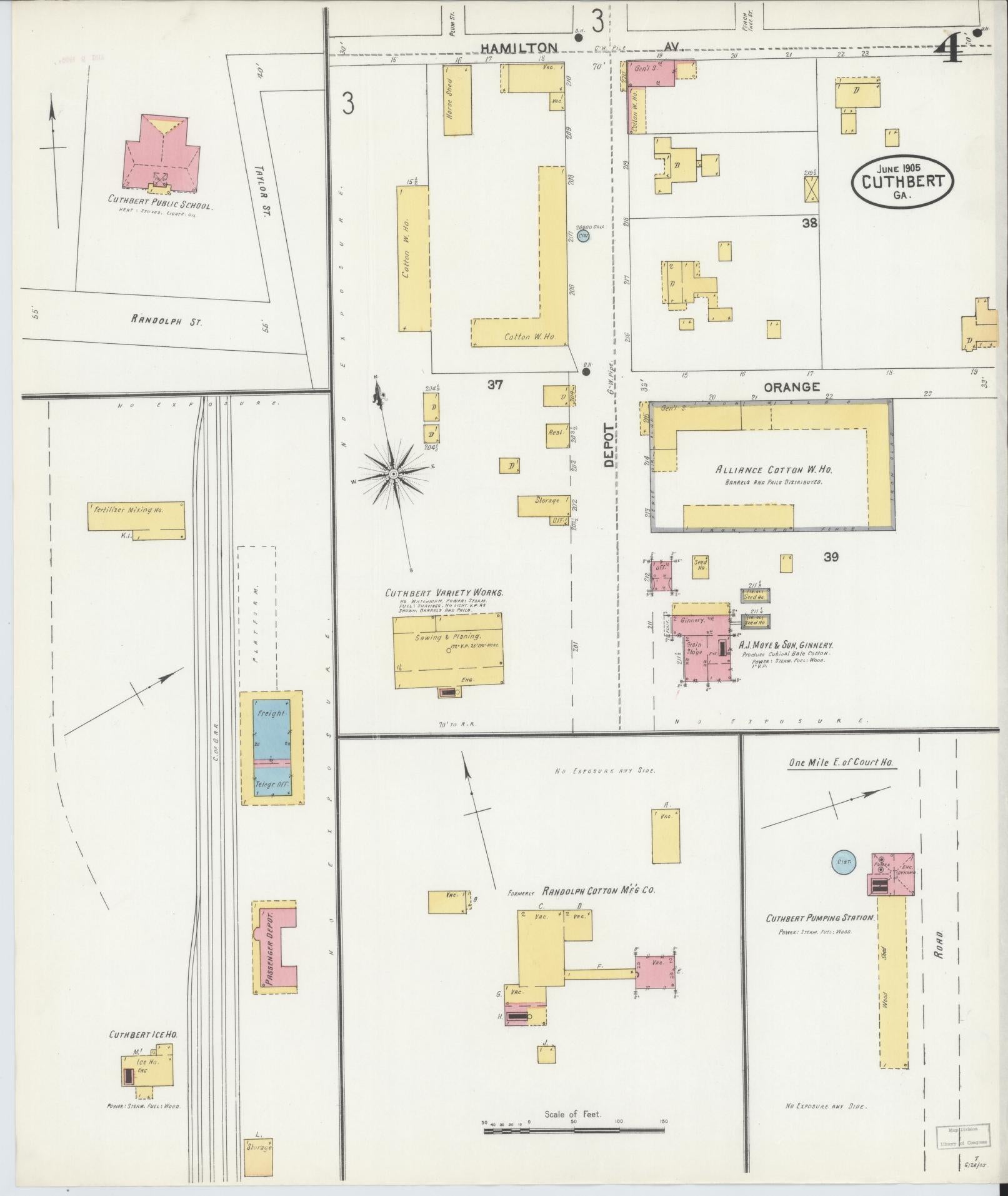 Sanborn Fire Insurance Map from Cuthbert, Randolph County, Georgia (1905), Sheet #0004 - Historic Sanborn Fire Insurance Map Print, vintage old map wall art, antique decor, genealogy gift, Georgia Georgia map