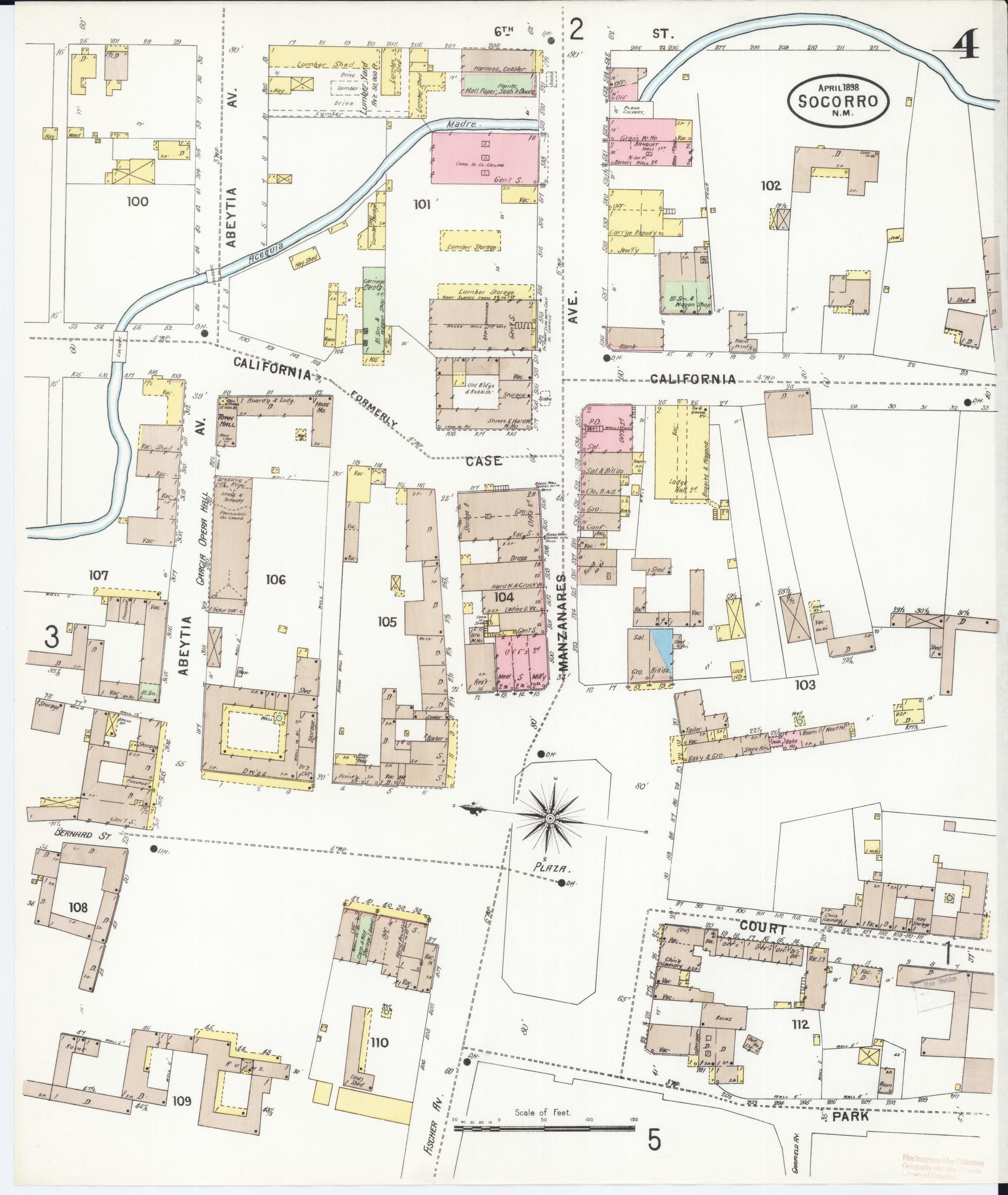 Sanborn Fire Insurance Map from Socorro, Socorro County, New Mexico (1898), Sheet #0004 - Complete Map Set gallery image, historic Sanborn map, vintage wall art, New Mexico New Mexico