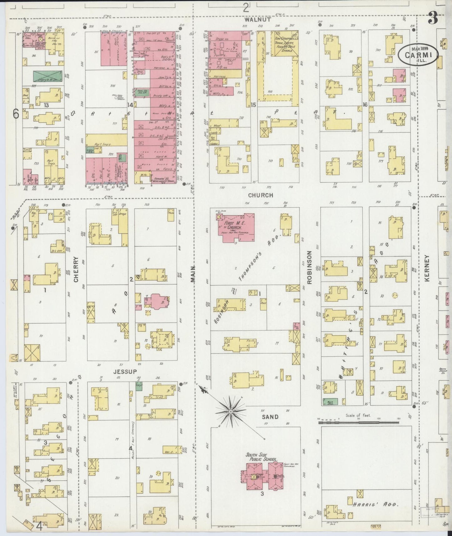 Sanborn Fire Insurance Map from Carmi, White County, Illinois (1899), Sheet #0003 - Complete Map Set gallery image, historic Sanborn map, vintage wall art, Illinois Illinois