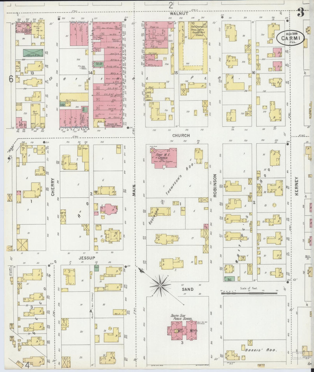 Sanborn Fire Insurance Map from Carmi, White County, Illinois (1899), Sheet #0003 - Complete Map Set gallery image, historic Sanborn map, vintage wall art, Illinois Illinois
