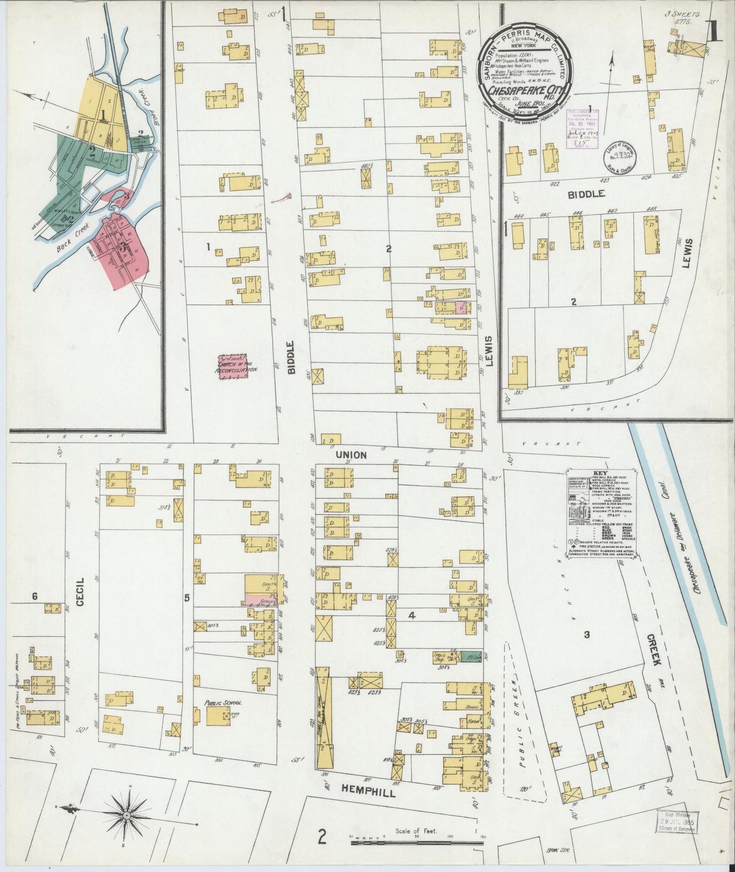 Complete Set - Cecil, Maryland - 1901 - Sanborn Fire Insurance Map (All Sheets) - Complete Set of 3 Sanborn map sheets