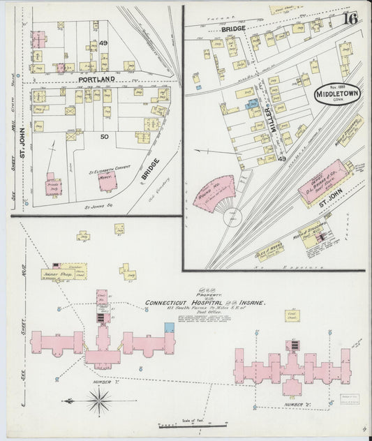 Sanborn Fire Insurance Map from Middletown, Middlesex County, Connecticut (1889), Sheet #0016 - Historic Sanborn Fire Insurance Map Print, vintage old map wall art, antique decor, genealogy gift, Connecticut Connecticut map
