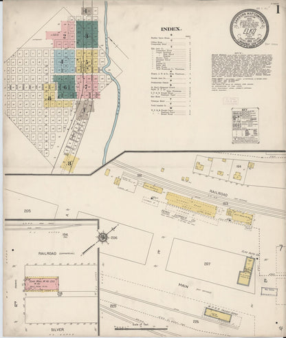 Sanborn Fire Insurance Map from Elko, Elko County, Nevada (1912), Sheet #0001 - Complete Map Set gallery image, historic Sanborn map, vintage wall art, Nevada Nevada