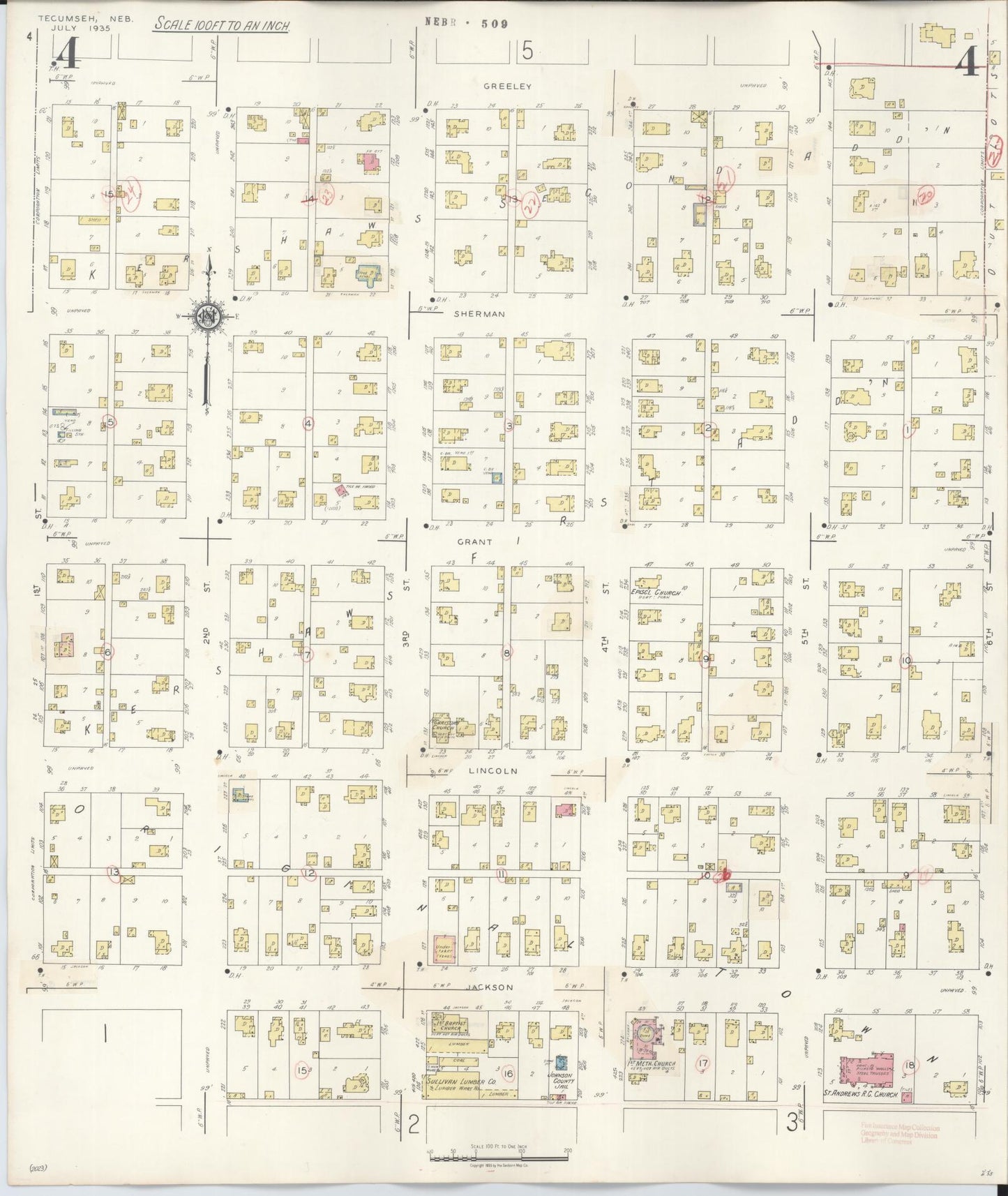 Sanborn Fire Insurance Map from Tecumseh, Johnson County, Nebraska (1943), Sheet #0004 - Complete Map Set gallery image, historic Sanborn map, vintage wall art, Nebraska Nebraska
