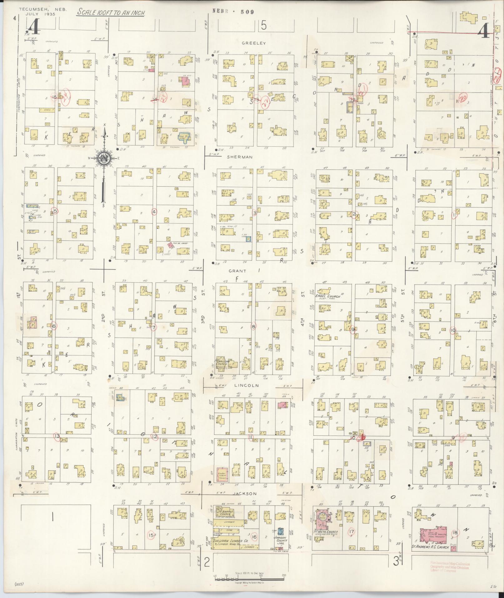 Sanborn Fire Insurance Map from Tecumseh, Johnson County, Nebraska (1943), Sheet #0004 - Complete Map Set gallery image, historic Sanborn map, vintage wall art, Nebraska Nebraska