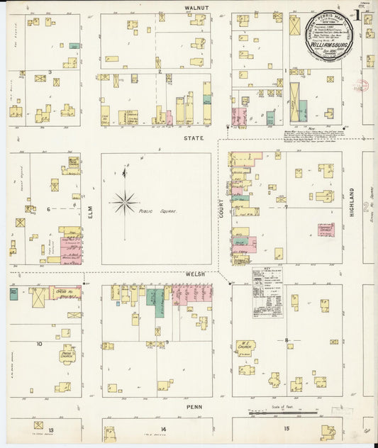 Sanborn Fire Insurance Map from Williamsburg, Iowa County, Iowa (1895), Sheet #0001 - Historic Sanborn Fire Insurance Map Print, vintage old map wall art