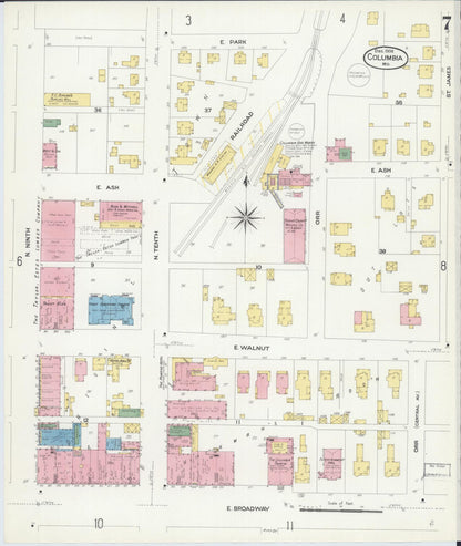 Sanborn Fire Insurance Map from Columbia, Boone County, Missouri (1908), Sheet #0007 - Complete Map Set gallery image, historic Sanborn map, vintage wall art, Missouri Missouri