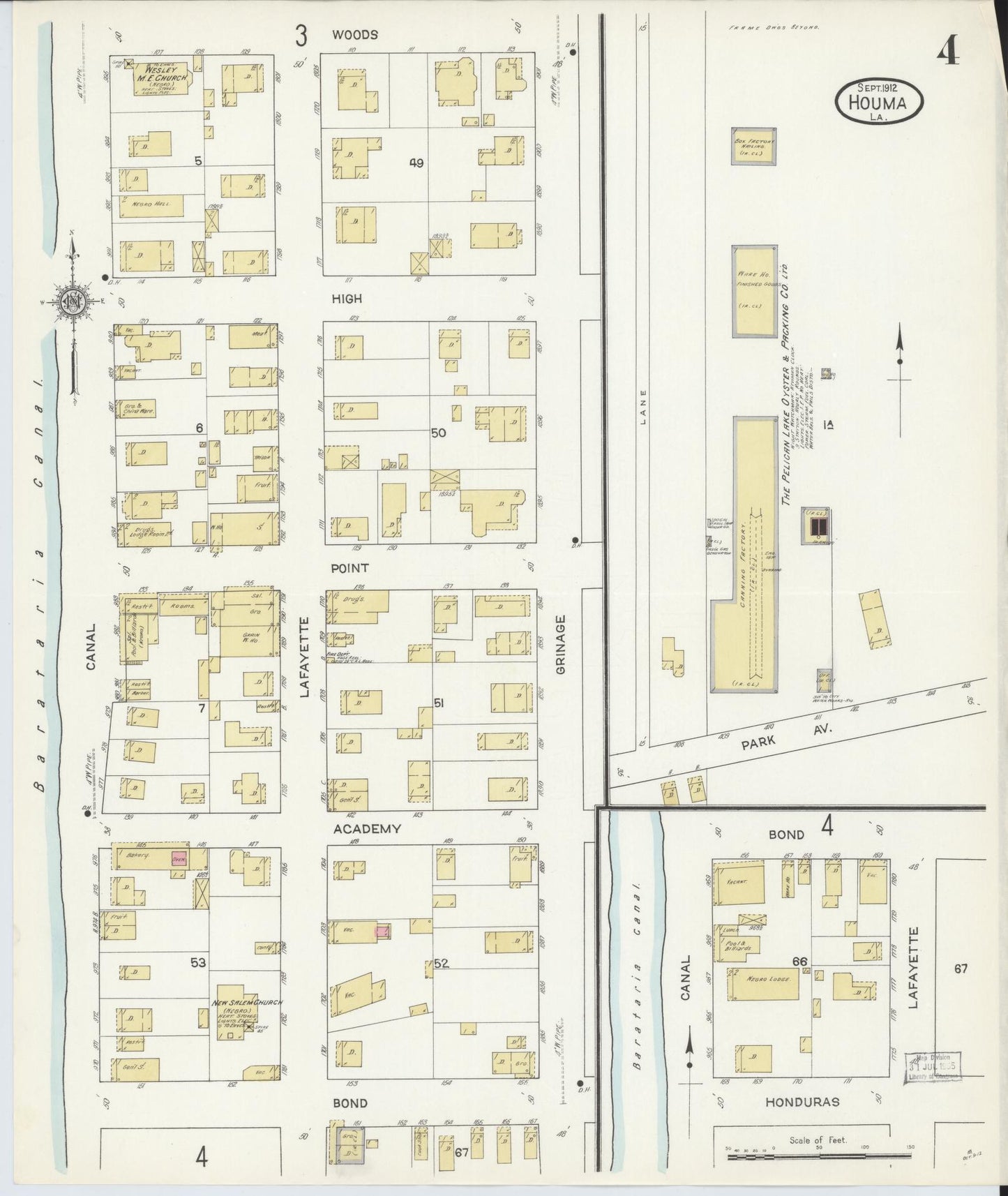 Sanborn Fire Insurance Map from Houma, Terrebonne Parish, Louisiana (1912), Sheet #0004 - Complete Map Set gallery image, historic Sanborn map, vintage wall art, Louisiana Louisiana