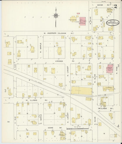 Sanborn Fire Insurance Map from Carterville, Williamson County, Illinois (1913), Sheet #0002 - Complete Map Set gallery image, historic Sanborn map, vintage wall art, Illinois Illinois