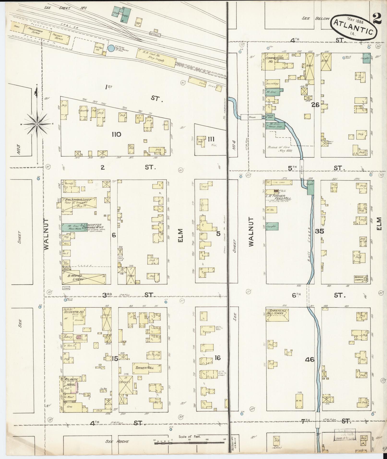 Sanborn Fire Insurance Map from Atlantic, Cass County, Iowa (1888), Sheet #0002 - Historic Sanborn Fire Insurance Map Print, vintage old map wall art