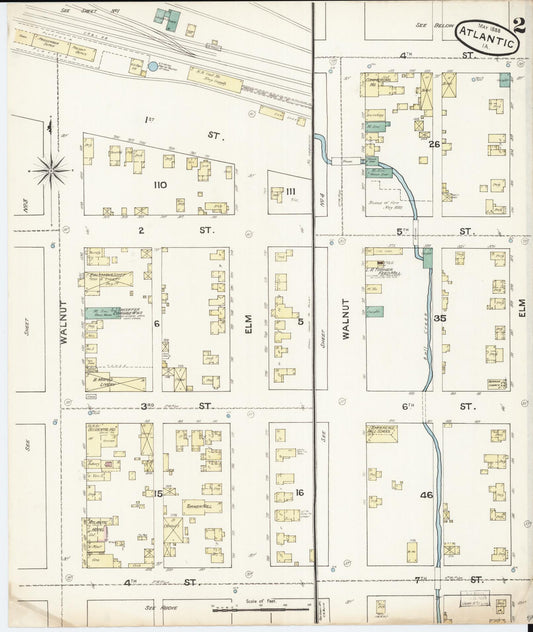 Sanborn Fire Insurance Map from Atlantic, Cass County, Iowa (1888), Sheet #0002 - Historic Sanborn Fire Insurance Map Print, vintage old map wall art