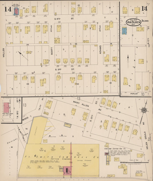 Sanborn Fire Insurance Map from Van Buren, Crawford County, Arkansas (1922), Sheet #0014 - Historic Sanborn Fire Insurance Map Print, vintage old map wall art, antique decor, genealogy gift, Arkansas Arkansas map