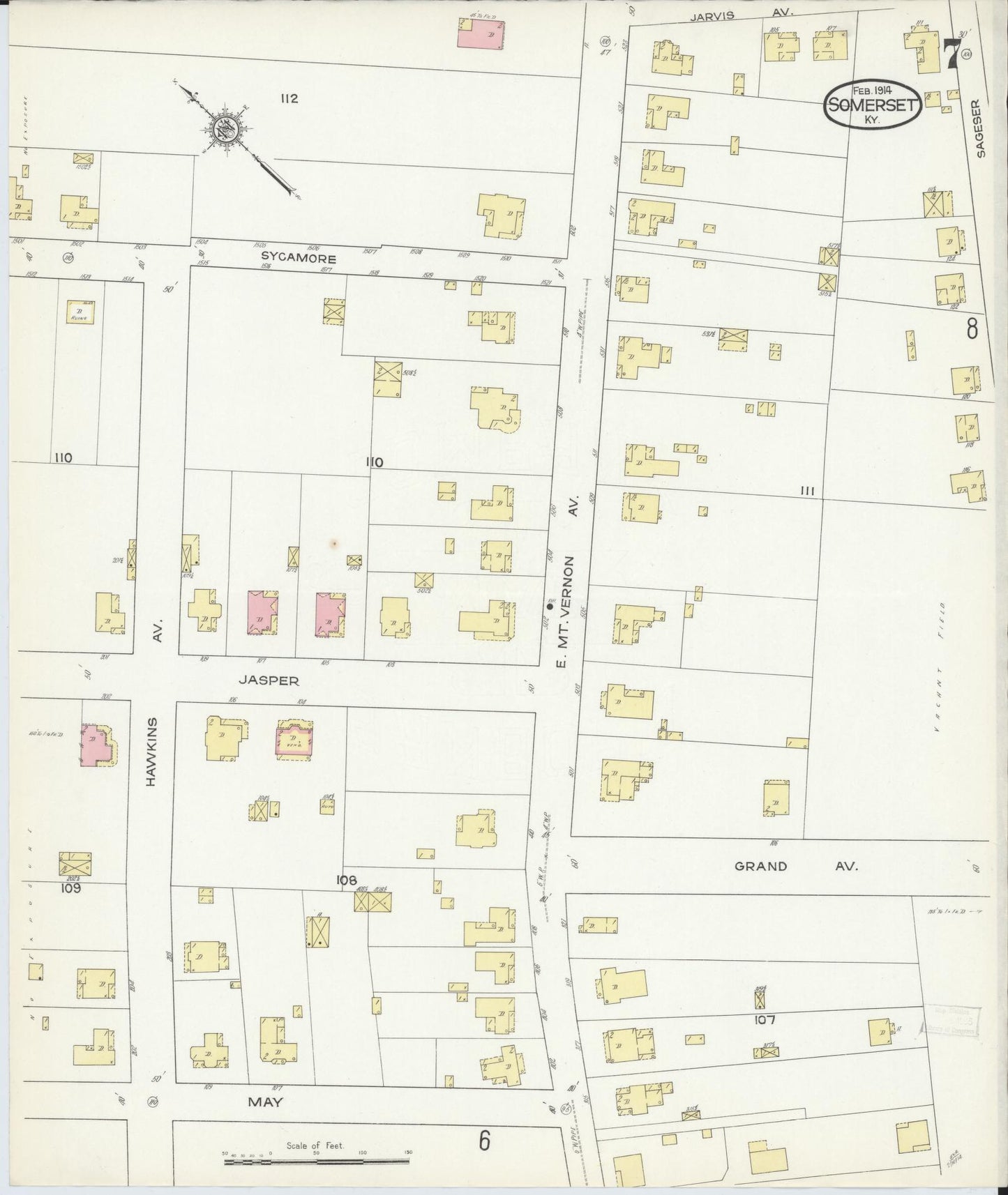 Sanborn Fire Insurance Map from Somerset, Pulaski County, Kentucky (1914), Sheet #0007 - Complete Map Set gallery image, historic Sanborn map, vintage wall art, Kentucky Kentucky