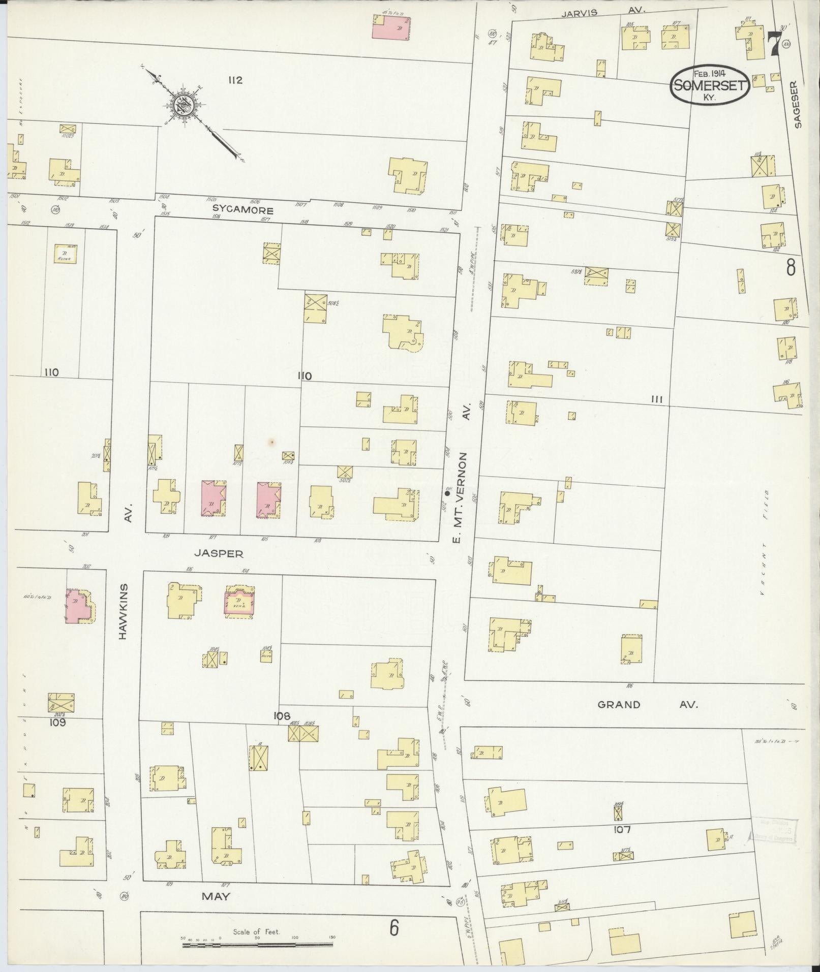 Sanborn Fire Insurance Map from Somerset, Pulaski County, Kentucky (1914), Sheet #0007 - Complete Map Set gallery image, historic Sanborn map, vintage wall art, Kentucky Kentucky