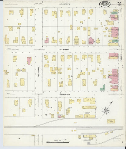 Sanborn Fire Insurance Map from Decatur, Van Buren County, Michigan (1908), Sheet #0002 - Historic Sanborn Fire Insurance Map Print, vintage old map wall art, antique decor, genealogy gift, Michigan Michigan map