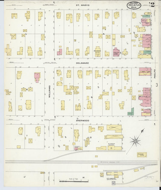 Sanborn Fire Insurance Map from Decatur, Van Buren County, Michigan (1908), Sheet #0002 - Historic Sanborn Fire Insurance Map Print, vintage old map wall art, antique decor, genealogy gift, Michigan Michigan map