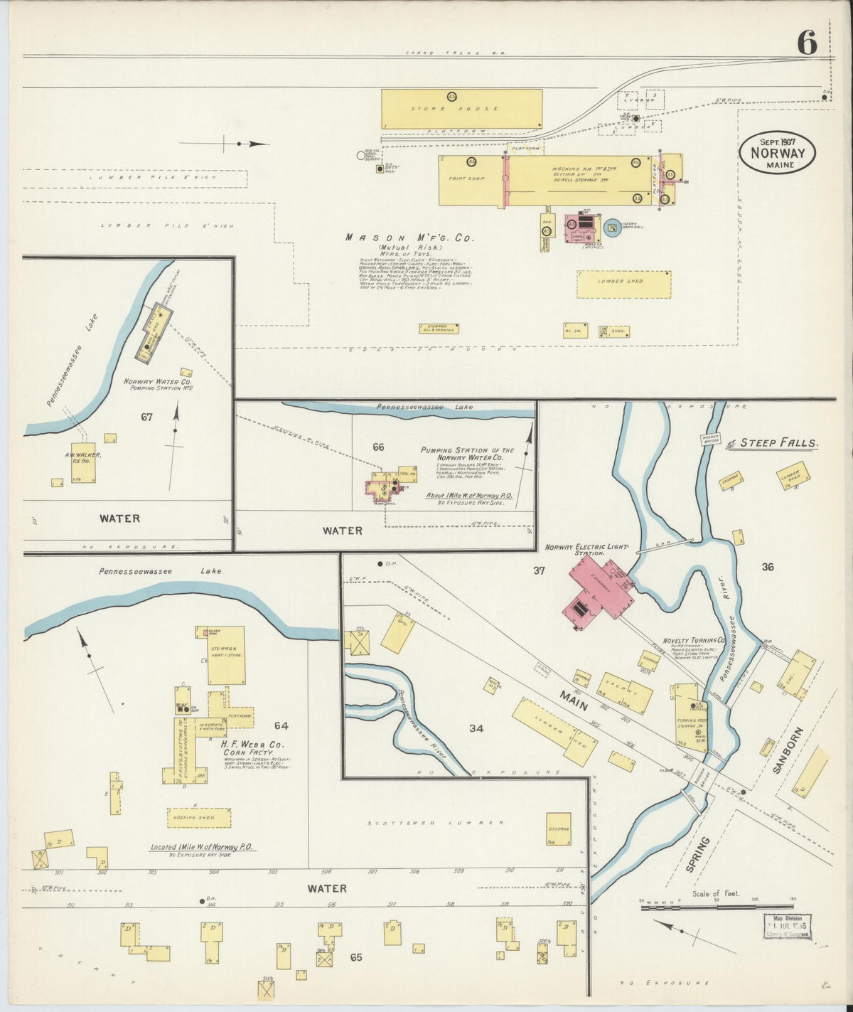 Sanborn Fire Insurance Map from Norway, Oxford County, Maine (1907), Sheet #0006 - Historic Sanborn Fire Insurance Map Print, vintage old map wall art, antique decor, genealogy gift, Maine Maine map