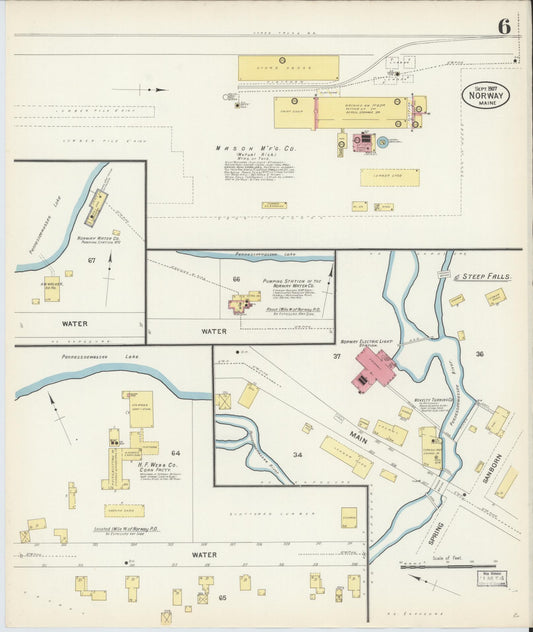 Sanborn Fire Insurance Map from Norway, Oxford County, Maine (1907), Sheet #0006 - Historic Sanborn Fire Insurance Map Print, vintage old map wall art, antique decor, genealogy gift, Maine Maine map