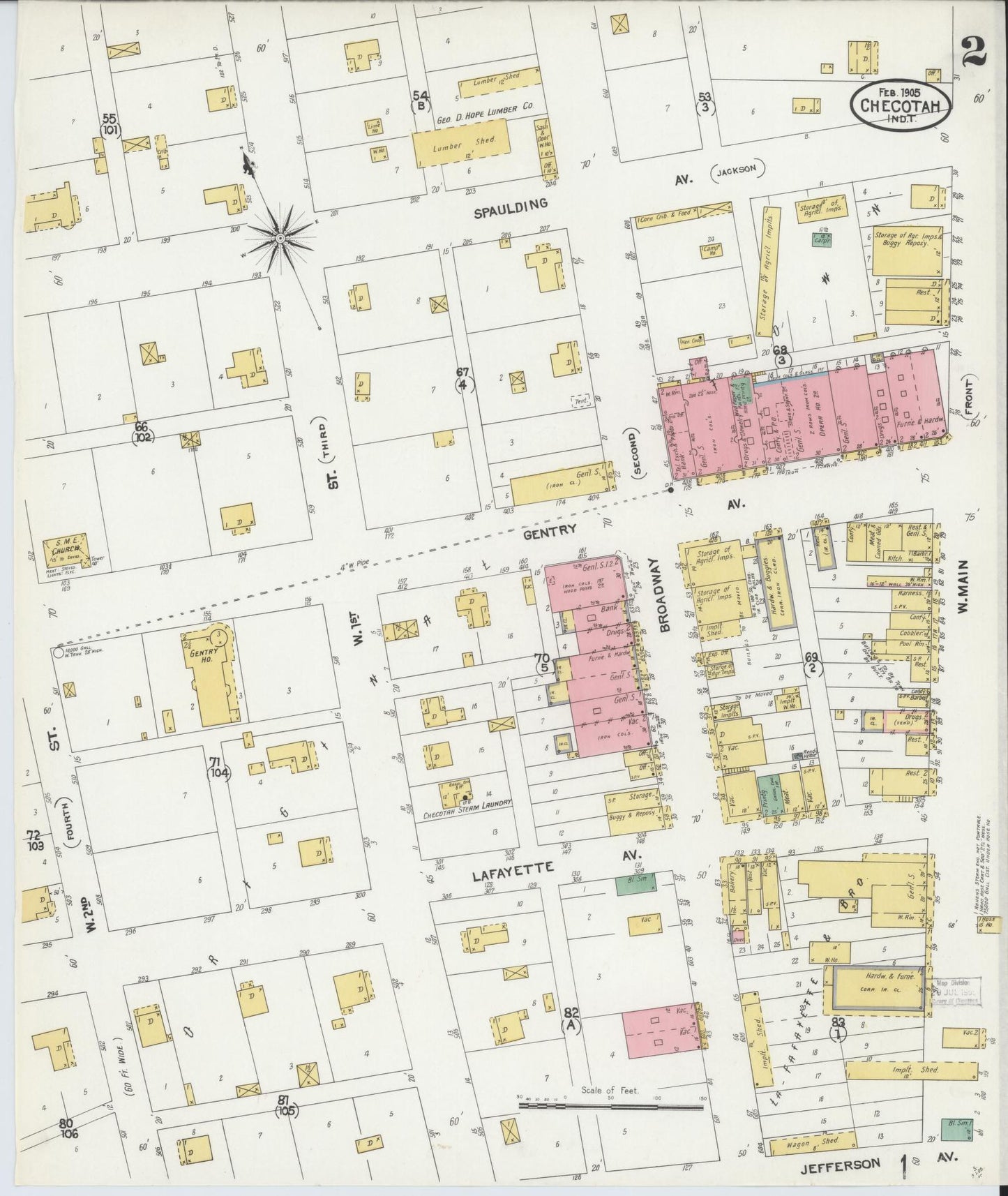 Sanborn Fire Insurance Map from Checotah, McIntosch County, Oklahoma (1905), Sheet #0002 - Complete Map Set gallery image, historic Sanborn map, vintage wall art, Oklahoma Oklahoma