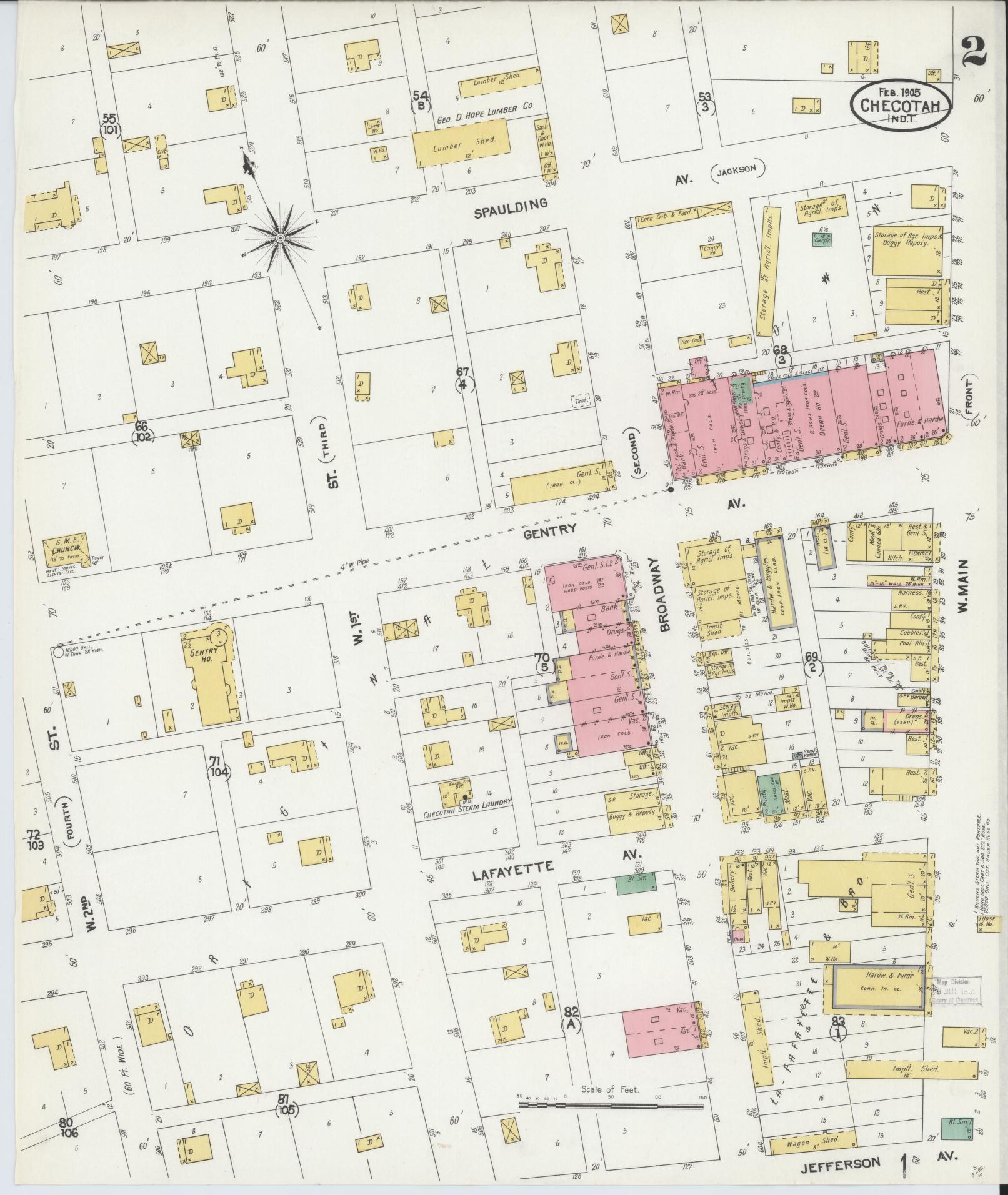 Sanborn Fire Insurance Map from Checotah, McIntosch County, Oklahoma (1905), Sheet #0002 - Complete Map Set gallery image, historic Sanborn map, vintage wall art, Oklahoma Oklahoma
