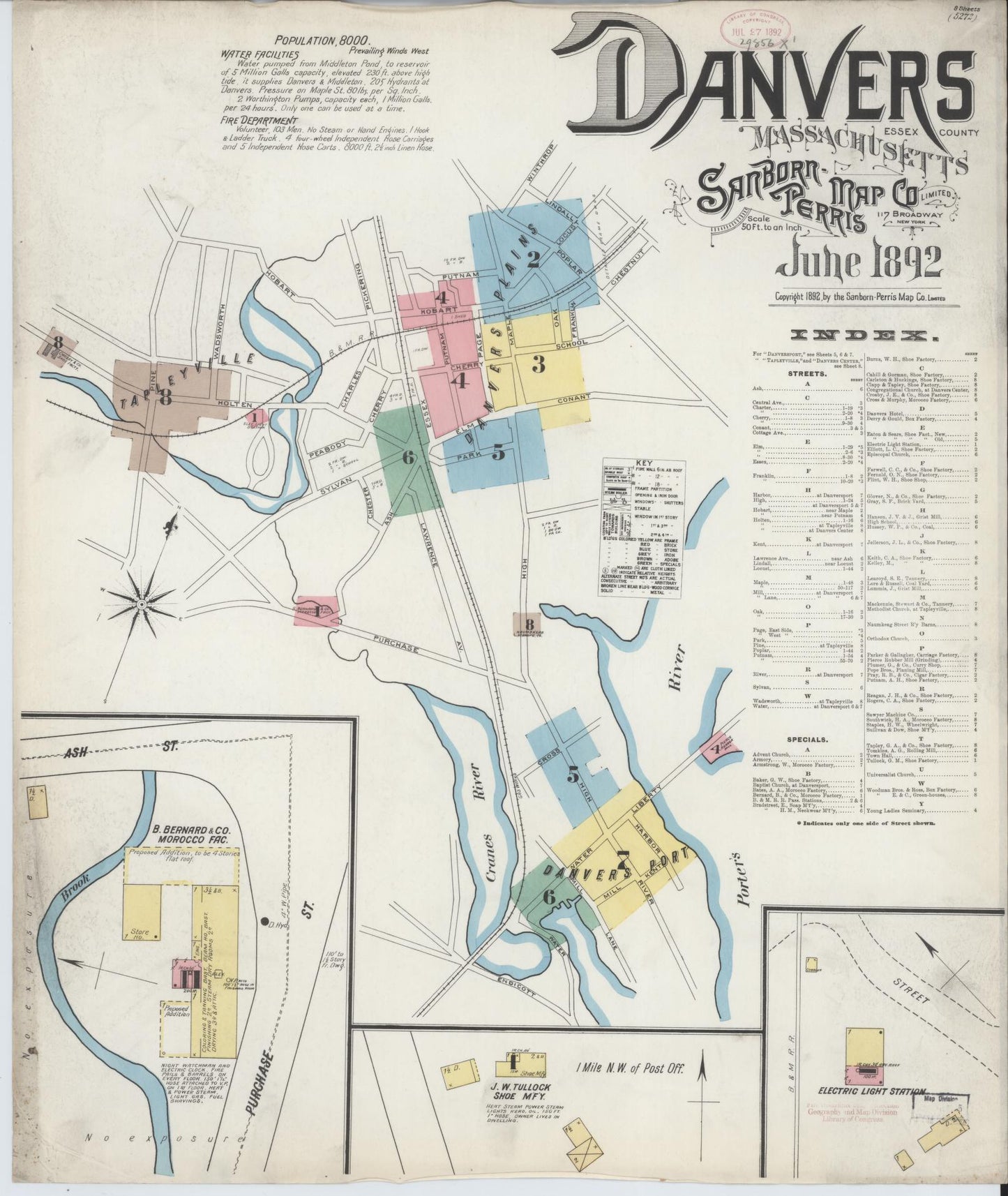 Sanborn Fire Insurance Map from Danvers, Essex County, Massachusetts. (1892) – Historic Sanborn Fire Insurance Map Print