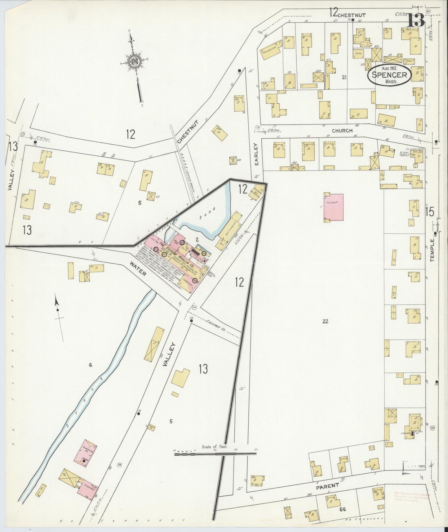 Sanborn Fire Insurance Map from Spencer, Worcester County, Massachusetts (1912), Sheet #0013 - Complete Map Set gallery image, historic Sanborn map, vintage wall art, Massachusetts Massachusetts