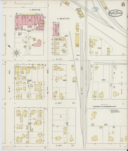 Sanborn Fire Insurance Map from Corsicana, Navarro County, Texas (1894), Sheet #0008 - Historic Sanborn Fire Insurance Map Print, vintage old map wall art, antique decor, genealogy gift, Texas Texas map