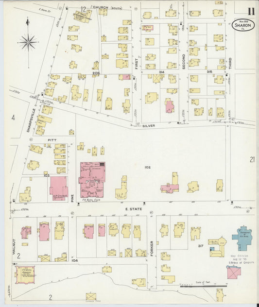 Sanborn Fire Insurance Map from Sharon, Mercer County, Pennsylvania (1908), Sheet #0011 - Historic Sanborn Fire Insurance Map Print, vintage old map wall art, antique decor, genealogy gift, Pennsylvania Pennsylvania map