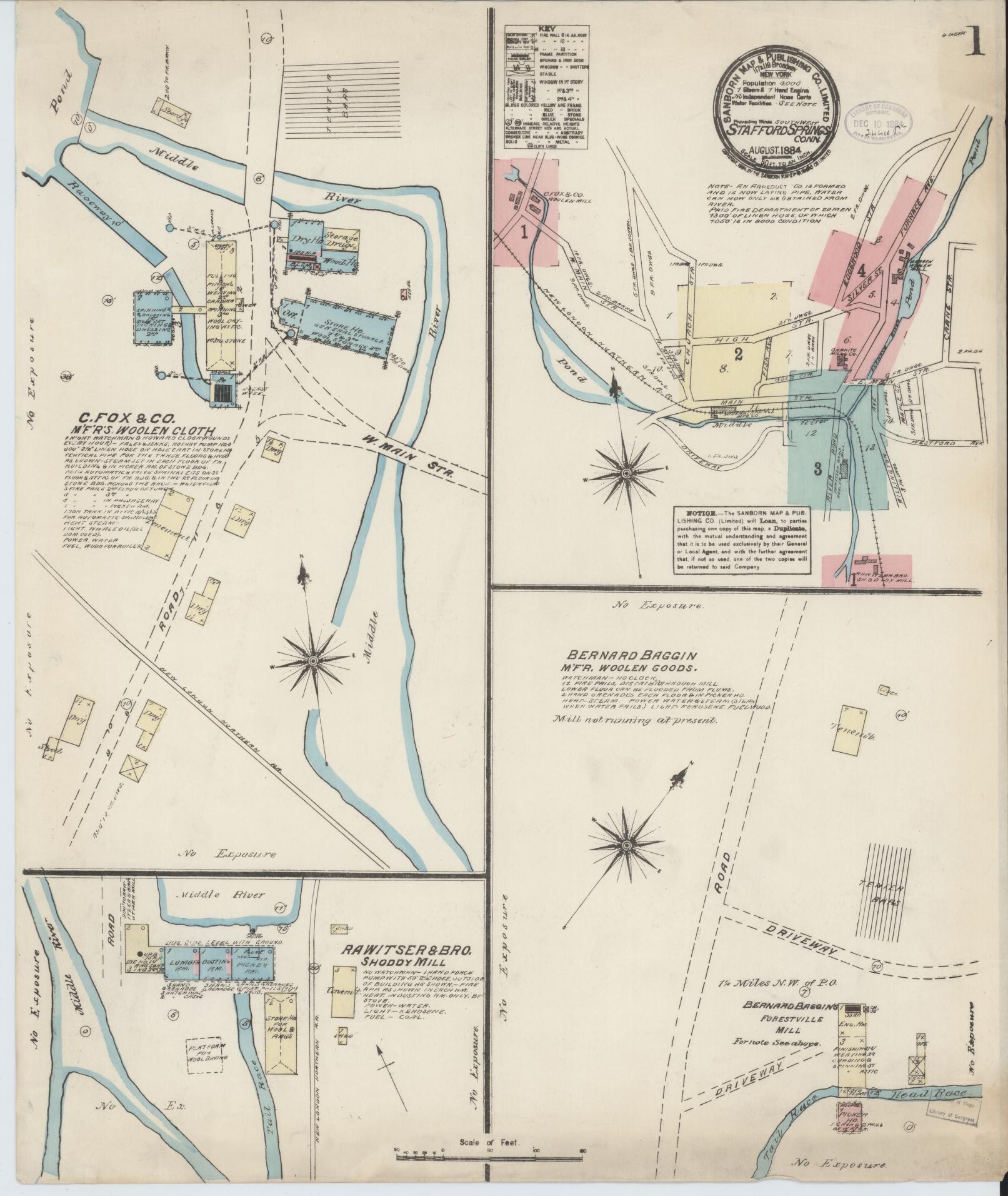 Sanborn Fire Insurance Map from Stafford Springs, Tolland County, Connecticut (1884), Sheet #0001 - Complete Map Set gallery image, historic Sanborn map, vintage wall art, Connecticut Connecticut