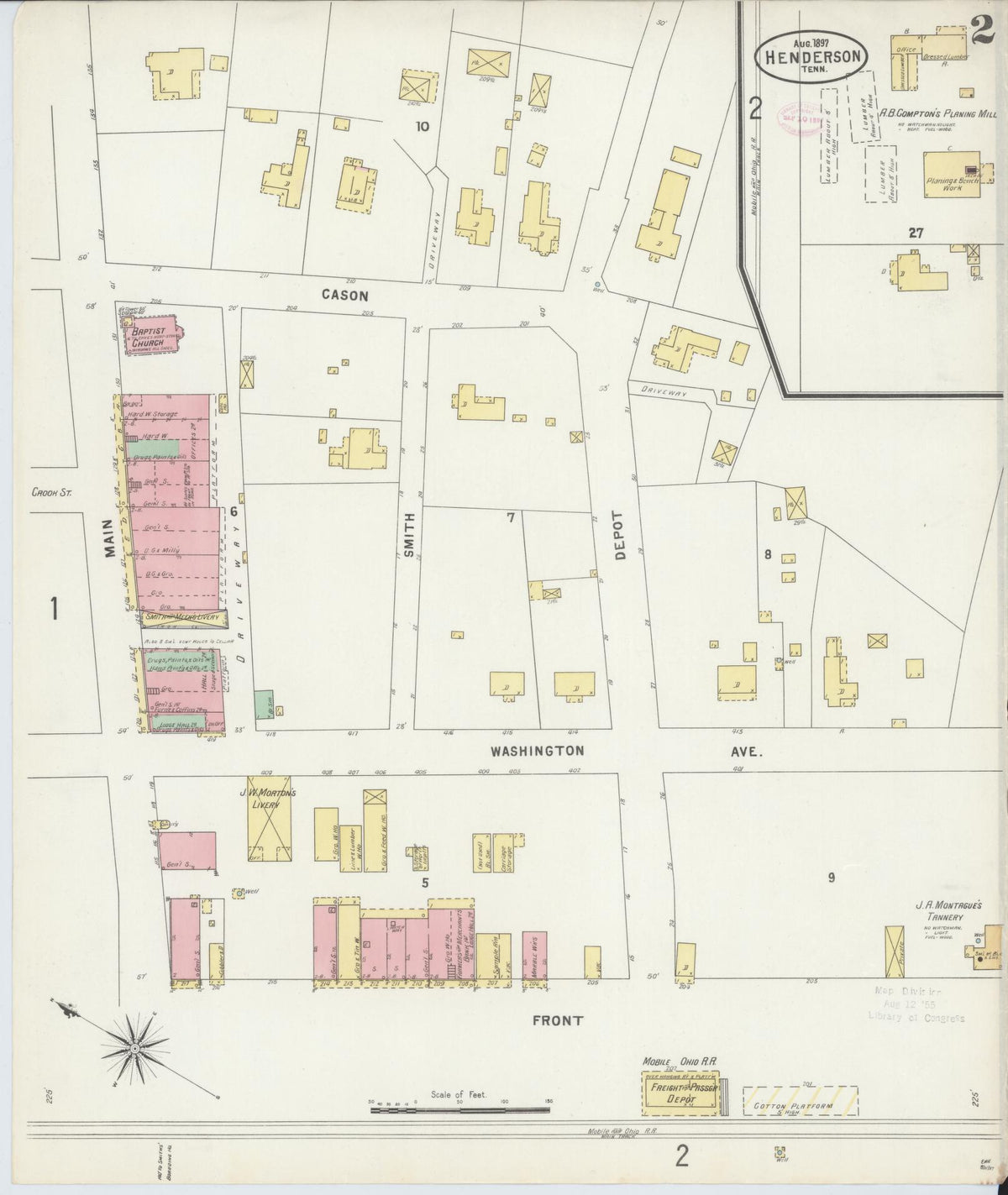 Sanborn Fire Insurance Map from Henderson, Chester County, Tennessee (1897), Sheet #0002 - Complete Map Set gallery image, historic Sanborn map, vintage wall art, Tennessee Tennessee