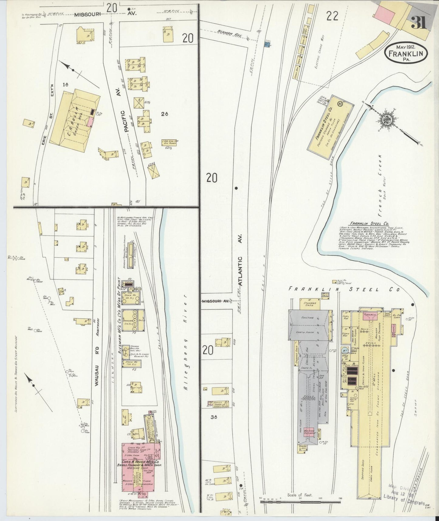 Sanborn Fire Insurance Map from Franklin, Venango County, Pennsylvania (1912), Sheet #0031 - Historic Sanborn Fire Insurance Map Print, vintage old map wall art, antique decor, genealogy gift, Pennsylvania Pennsylvania map