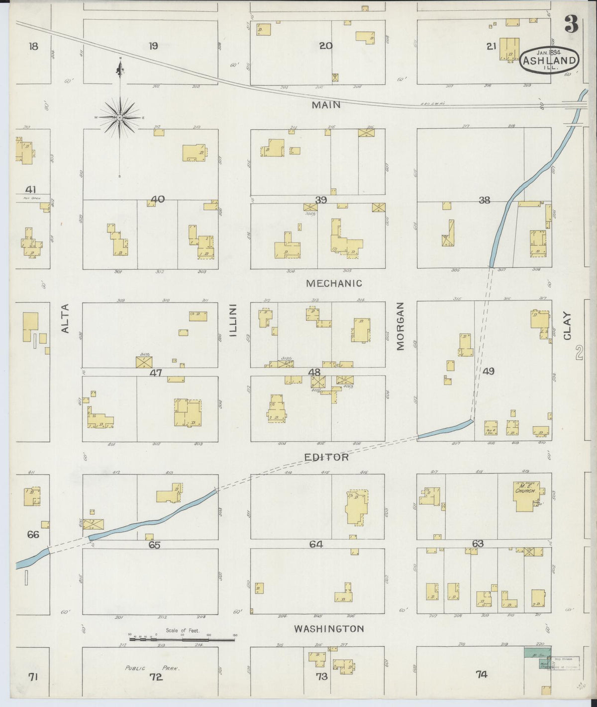Sanborn Fire Insurance Map from Ashland, Cass County, Illinois (1894), Sheet #0003 - Historic Sanborn Fire Insurance Map Print, vintage old map wall art, antique decor, genealogy gift, Illinois Illinois map