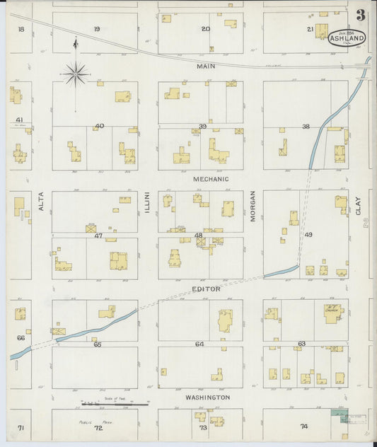 Sanborn Fire Insurance Map from Ashland, Cass County, Illinois (1894), Sheet #0003 - Historic Sanborn Fire Insurance Map Print, vintage old map wall art, antique decor, genealogy gift, Illinois Illinois map
