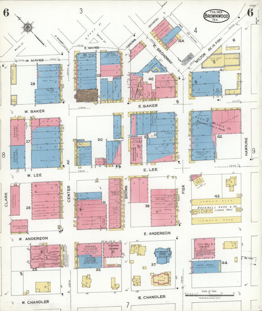 Sanborn Fire Insurance Map from Brownwood, Brown County, Texas (1923), Sheet #0006 - Historic Sanborn Fire Insurance Map Print, vintage old map wall art, antique decor, genealogy gift, Texas Texas map