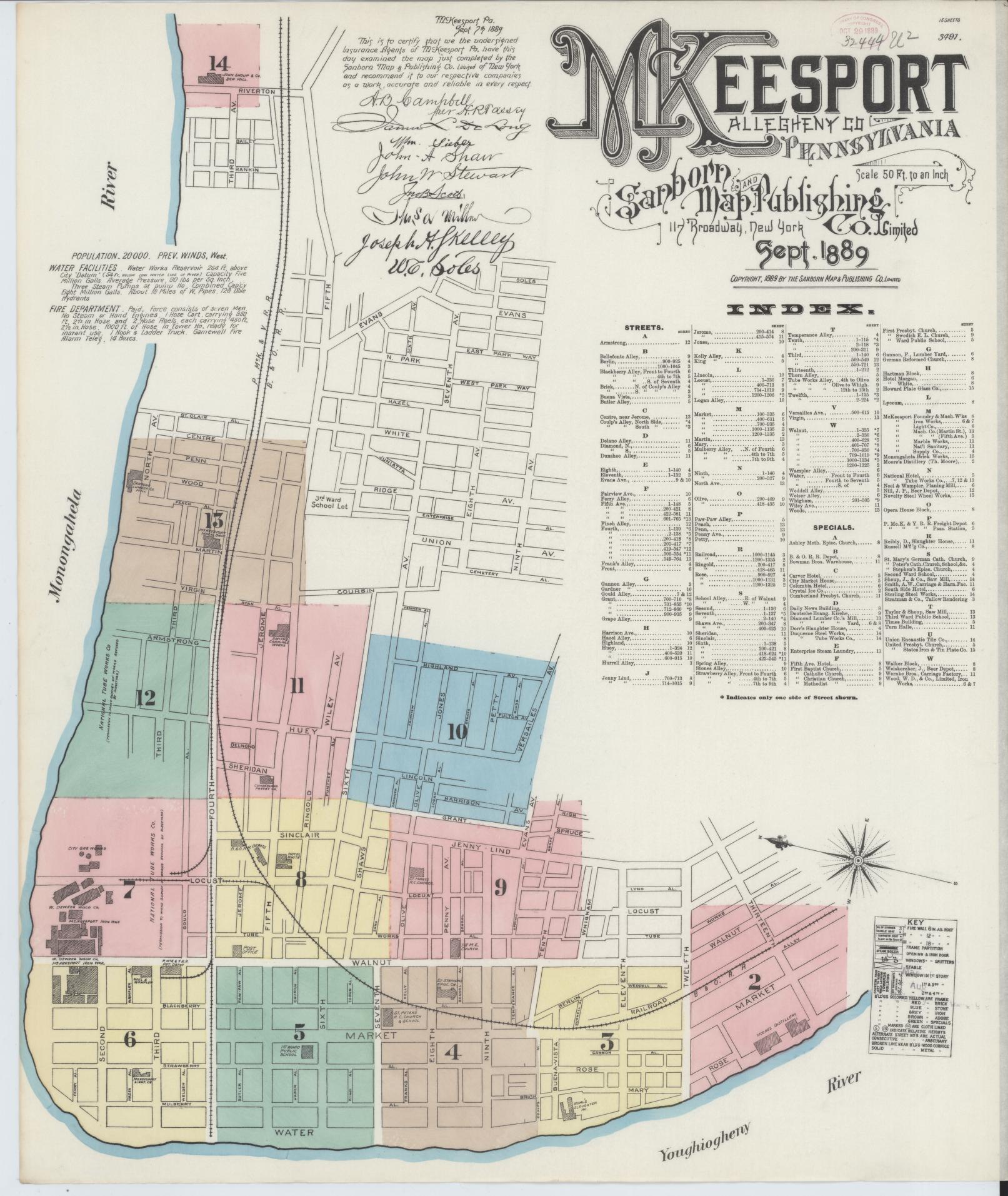 Sanborn Fire Insurance Map from McKeesport, Allegheny County, Pennsylvania (1889), Sheet #0001 - Complete Map Set gallery image, historic Sanborn map, vintage wall art, Pennsylvania Pennsylvania