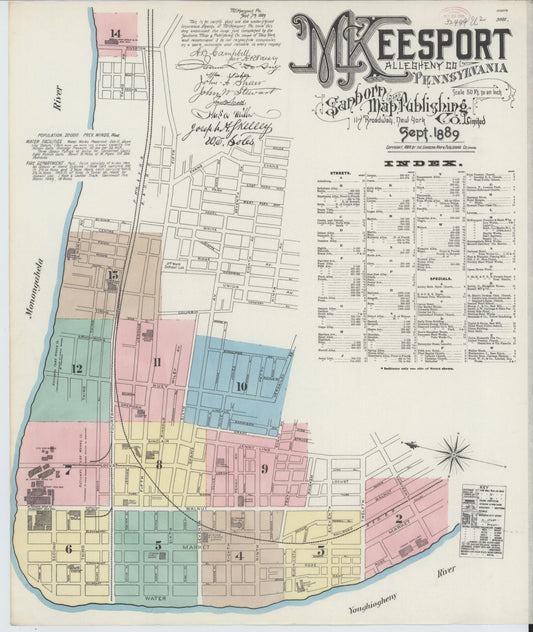 Sanborn Fire Insurance Map from McKeesport, Allegheny County, Pennsylvania (1889), Sheet #0001 - Complete Map Set gallery image, historic Sanborn map, vintage wall art, Pennsylvania Pennsylvania