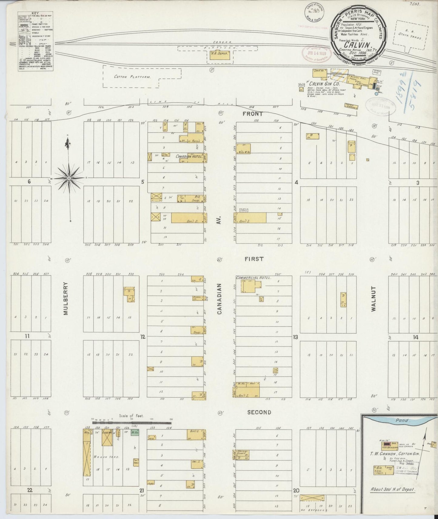 Sanborn Fire Insurance Map from Calvin, Hughes County, Oklahoma (1898), Sheet #0001 - Historic Sanborn Fire Insurance Map Print, vintage old map wall art, antique decor, genealogy gift, Oklahoma Oklahoma map
