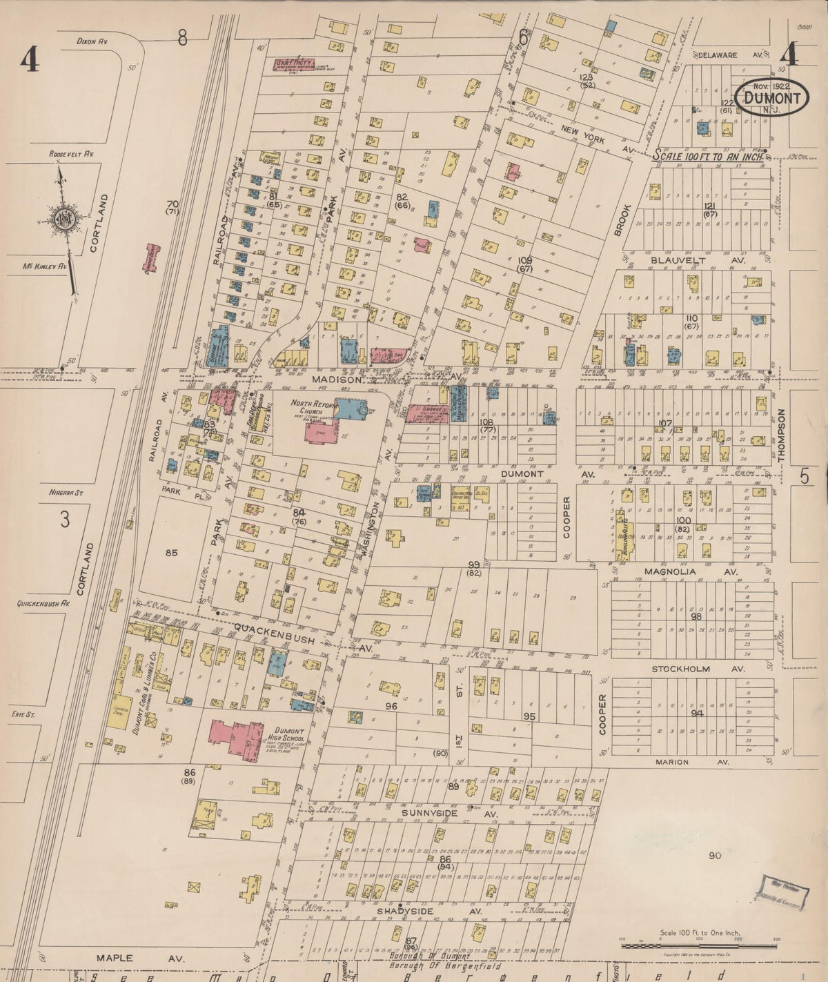 Sanborn Fire Insurance Map from Dumont, Bergen County, New Jersey (1922), Sheet #0004 - Complete Map Set gallery image, historic Sanborn map, vintage wall art, New Jersey New Jersey
