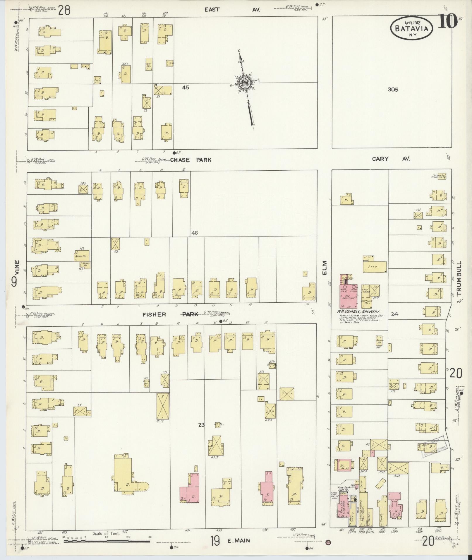 Sanborn Fire Insurance Map from Batavia, Genesee County, New York (1912), Sheet #0010 - Historic Sanborn Fire Insurance Map Print, vintage old map wall art, antique decor, genealogy gift, New York New York map