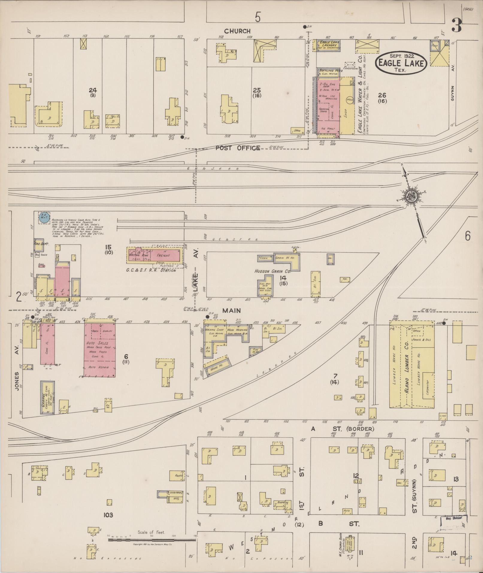 Sanborn Fire Insurance Map from Eagle Lake, Colorado County, Texas (1922), Sheet #0003 - Complete Map Set gallery image, historic Sanborn map, vintage wall art, Eagle Lake Colorado