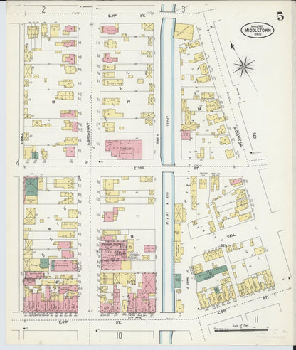 Sanborn Fire Insurance Map from Middletown, Butler County, Ohio (1907), Sheet #0005 - Historic Sanborn Fire Insurance Map Print, vintage old map wall art, antique decor, genealogy gift, Ohio Ohio map