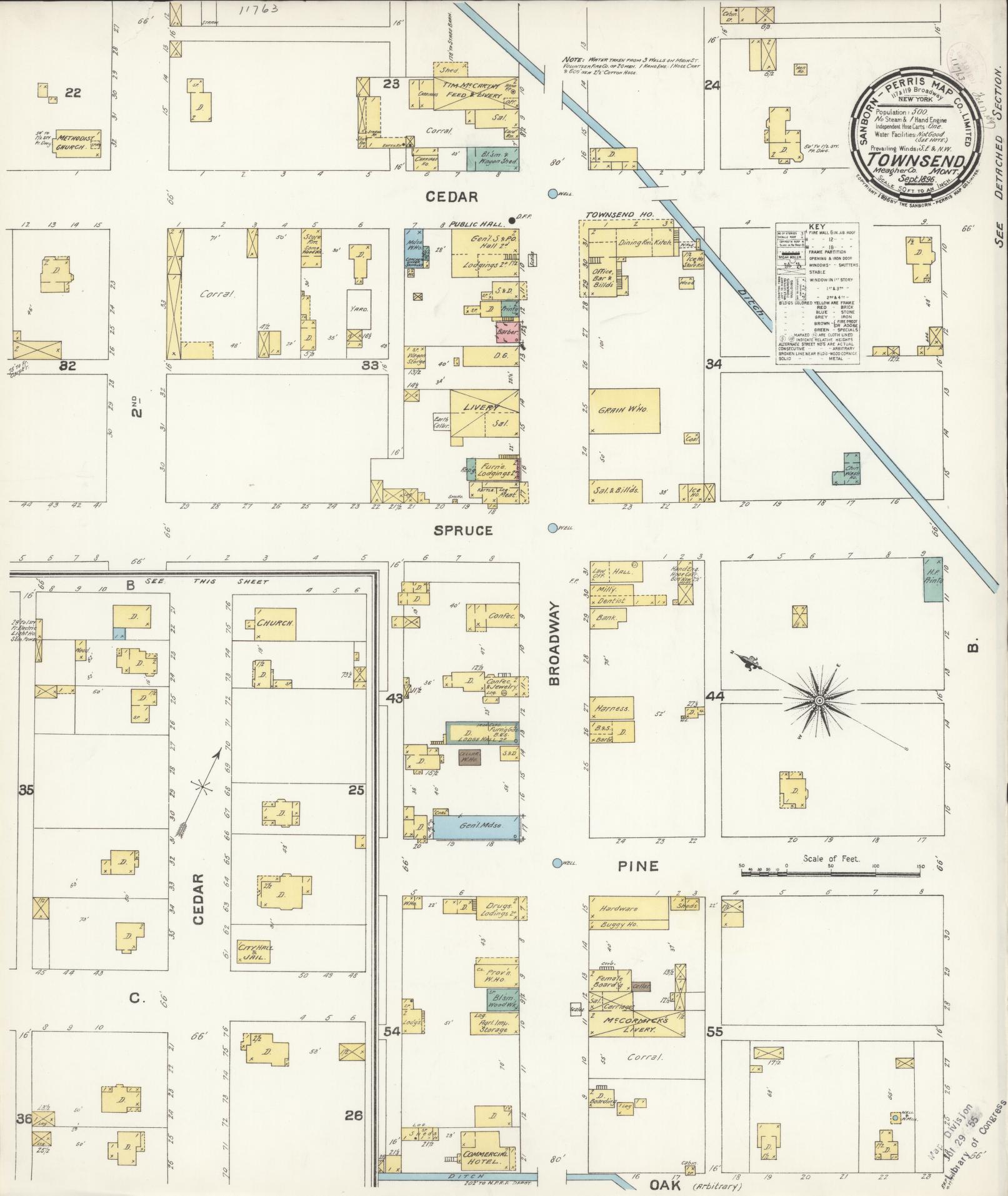 Sanborn Fire Insurance Map from Townsend, Broadwater County, Montana (1896), Sheet #0001 - Historic Sanborn Fire Insurance Map Print, vintage old map wall art, antique decor, genealogy gift, Montana Montana map
