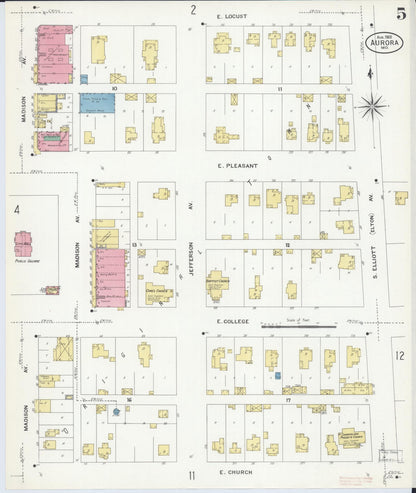 Sanborn Fire Insurance Map from Aurora, Lawrence County, Missouri (1908), Sheet #0005 - Complete Map Set gallery image, historic Sanborn map, vintage wall art, Missouri Missouri
