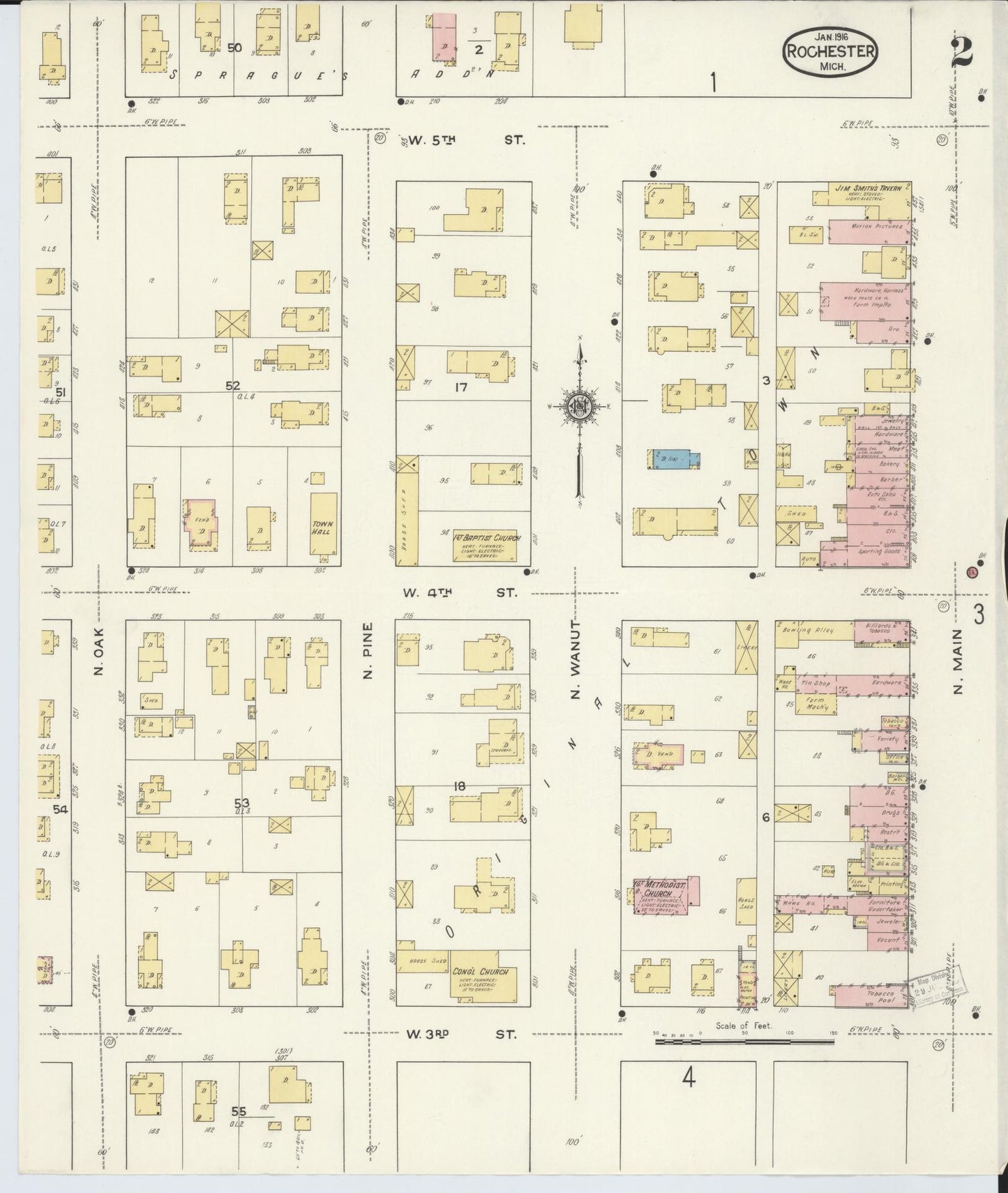 Sanborn Fire Insurance Map from Rochester, Oakland County, Michigan (1916), Sheet #0002 - Complete Map Set gallery image, historic Sanborn map, vintage wall art, Michigan Michigan